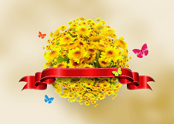 PSD 식물 동물 편집이미지 꽃 리본 컬러 나비 곤충 사람없음 노란색 라벨 끈 풀 이미지편집 프레임 파일형식