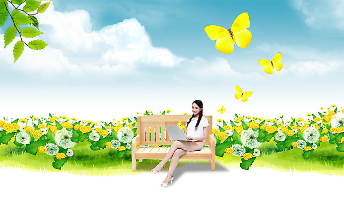 전신 PSD 외국인 식물 동물 구름 편집이미지 여자 나비 곤충 꽃밭 벤치 의자 하늘 한명 웃음 사람 앉기 동양인 성인 노트북 중국인 나뭇가지 풀 여자만 여자한명만 성인여자만 성인만 이미지편집 자연요소 나무 1 꽃 가구 모션 표정 인종 전자제품 파일형식