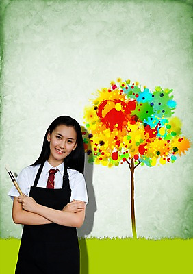 PSD 나무 식물 편집 편집이미지 학생 여학생 여자 교육 교복 청소년 미술 한명 서기 사람 동양인 손짓 잔디 상반신 10대 팔짱 앞치마 한국인 붓 풀 그림 여자만 여자한명만 십대만 십대여자만 십대여자한명만 이미지편집 1 옷 모션 문화예술 인종 파일형식