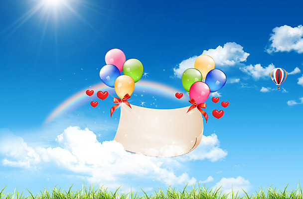 PSD 식물 구름 편집이미지 배너 리본 무지개 하늘 프레임 이벤트 사람없음 햇빛 태양 반사 공백 현수막 열기구 하트 풀 알림 풍선 이미지편집 자연요소 모양 항공교통 파일형식