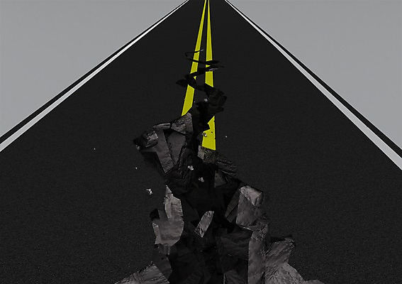 PSD 편집이미지 도로 길 교통시설 사람없음 그래픽 3D소스 3D 손상 원근감 차도 틈 균열 아스팔트 입체 붕괴 중앙선 지진 편집소스 차선_도로 편집3D 뷰포인트 교통 컨셉 모션 자연재해 디지털합성 시설 파일형식