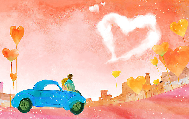 PSD 커플 여자 남자 데이트 일러스트 자동차 하늘 함께함 사랑 사람 앉기 동양인 상반신 20대 성인 두명 마을 노을 하트 풍선 클래식카 청년만 성인만 국내일러스트 자연요소 모양 감정 육상교통 컨셉 관계 모션 승용차 인종 청년 파일형식