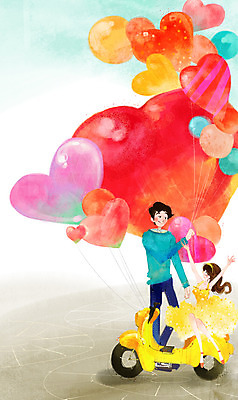 전신 PSD 커플 여자 남자 데이트 일러스트 함께함 사랑 서기 들기 사람 동양인 20대 성인 두명 스쿠터 하트 승차 풍선 청년만 성인만 국내일러스트 모양 감정 컨셉 관계 모션 인종 청년 오토바이 파일형식