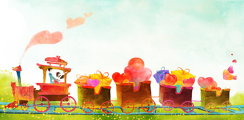 PSD 커플 여자 남자 데이트 일러스트 함께함 선물 사랑 사람 동양인 상반신 20대 성인 두명 선물상자 기차 하트 연기 승차 청년만 성인만 국내일러스트 모양 감정 육상교통 컨셉 관계 모션 대중교통 인종 청년 상자 파일형식