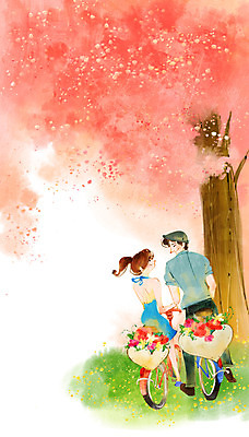 전신 PSD 나무 커플 여자 남자 데이트 일러스트 함께함 사랑 사람 동양인 20대 성인 두명 자전거 팻말 벚꽃 승차 꽃바구니 청년만 성인만 국내일러스트 식물 꽃 감정 컨셉 관계 모션 프레임 인종 청년 바구니 바이크 파일형식