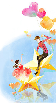 전신 PSD 커플 여자 남자 별 데이트 일러스트 함께함 사랑 사람 앉기 동양인 20대 성인 두명 하트 떠있는 풍선 청년만 성인만 국내일러스트 자연요소 모양 감정 컨셉 관계 모션 인종 청년 파일형식