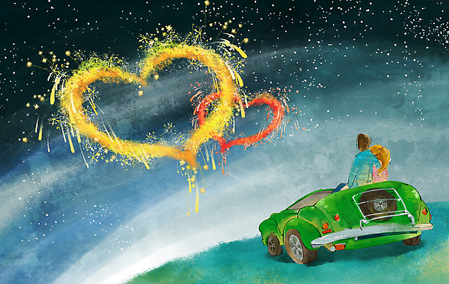 PSD 커플 여자 남자 별 데이트 일러스트 자동차 함께함 불꽃놀이 사랑 사람 앉기 동양인 상반신 20대 성인 두명 하트 구경 언덕 오픈카 청년만 성인만 국내일러스트 자연요소 모양 감정 육상교통 컨셉 관계 모션 승용차 놀이 인종 청년 파일형식