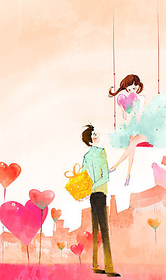 전신 PSD 커플 여자 남자 데이트 일러스트 함께함 선물 사랑 서기 사람 앉기 동양인 20대 성인 두명 선물상자 마을 하트 그네 청년만 성인만 국내일러스트 모양 감정 컨셉 관계 모션 인종 청년 상자 파일형식