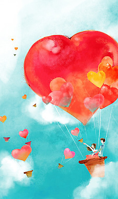 PSD 구름 커플 여자 남자 데이트 일러스트 하늘 함께함 사랑 서기 사람 동양인 상반신 20대 성인 두명 기구 열기구 하트 승차 뿌리기 풍선 청년만 성인만 국내일러스트 자연요소 모양 감정 컨셉 관계 항공교통 모션 인종 청년 파일형식