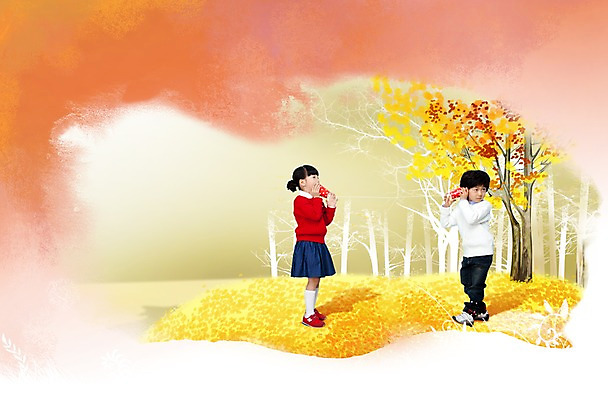 전신 PSD 편집 편집이미지 계절 여자 남자 어린이 단풍 낙엽 놀이 단풍나무 서기 사람 동양인 풍경 소녀 소년 두명 옆모습 캐주얼 가을풍경 유치원생 한국인 가을 실전화기 통화 전화놀이 어린이만 이미지편집 나무 옷 뷰포인트 잎 모션 인종 파일형식 가을_계절