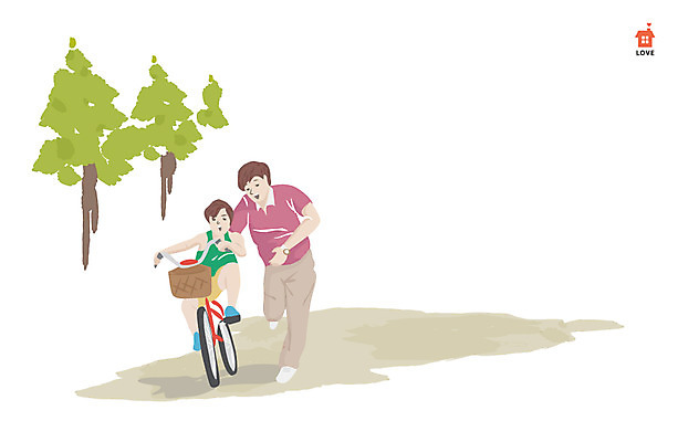 전신 나무 식물 라이프스타일 남자 아들 어린이 교통수단 일러스트 가족 함께함 서기 웃음 사람 앉기 소년 성인 두명 라이프 바구니 자전거 화목 자녀 가족라이프 아빠 남자만 국내일러스트 AI파일 교통 컨셉 관계 모션 표정 생활 바이크 파일형식 벡터