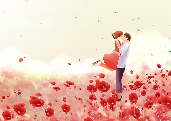 전신 PSD 커플 여자 남자 꽃잎 꽃 행복 여유 컬러 커플라이프 꽃밭 데이트 일러스트 안기 포옹 날리기 키스 사랑 서기 사람 성인 두명 빨간색 스킨십 성인만 국내일러스트 식물 라이프스타일 감정 관계 모션 애정표현 파일형식