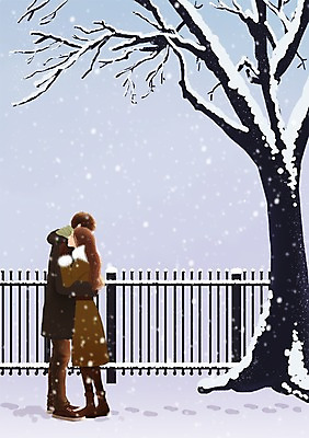 전신 PSD 나무 커플 계절 여자 남자 행복 여유 커플라이프 겨울 데이트 일러스트 안기 포옹 사랑 서기 사람 풍경 성인 두명 울타리 설원 나뭇가지 눈 발자국 성인만 국내일러스트 자연요소 식물 라이프스타일 감정 관계 자국 모션 날씨 눈_날씨 담장 파일형식