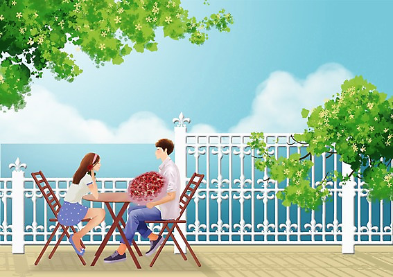 전신 PSD 나무 식물 구름 커플 여자 남자 꽃 행복 여유 바다 꽃다발 커플라이프 의자 데이트 일러스트 탁자 하늘 휴식 선물 사랑 들기 사람 앉기 성인 두명 울타리 카페 성인만 국내일러스트 자연요소 라이프스타일 감정 가구 컨셉 관계 모션 담장 상점 파일형식