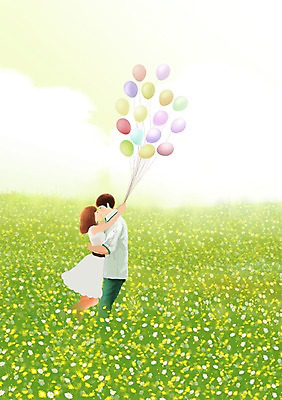 PSD 식물 커플 여자 남자 꽃 행복 여유 커플라이프 꽃밭 데이트 일러스트 안기 키스 사랑 서기 들기 사람 상반신 성인 두명 스킨십 풍선 성인만 국내일러스트 라이프스타일 감정 관계 모션 애정표현 파일형식