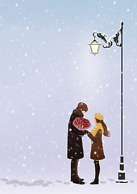 전신 PSD 식물 커플 계절 여자 남자 꽃 행복 여유 꽃다발 커플라이프 겨울 가로등 데이트 일러스트 조명 선물 사랑 서기 들기 사람 풍경 성인 두명 마주보기 설원 눈 발자국 성인만 국내일러스트 자연요소 라이프스타일 공공시설 감정 관계 자국 모션 날씨 눈_날씨 파일형식