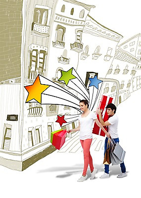 PSD 서양인 외국인 백인 편집 편집이미지 라이프스타일 커플 여자 남자 거리 선물 들기 사람 이벤트 성인 두명 건물 쇼핑 상자 쇼핑백 성인만 이미지편집 건축물 가방 관계 모션 인종 생활 파일형식