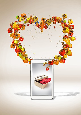 PSD 편집 편집이미지 모바일 선물 이벤트 사람없음 선물상자 스마트폰 핸드폰 쇼핑 하트 오브젝트 이미지편집 모양 전자제품 스마트기기 상자 파일형식