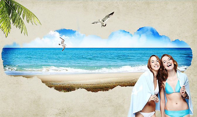 PSD 서양인 외국인 나무 식물 동물 백인 편집 편집이미지 계절 여자 수영복 파도 바다 여행 갈매기 조류 휴가 서기 웃음 들기 사람 풍경 상반신 성인 해변 두명 여름 여름휴가 바캉스 비키니 수건 야자수 여자만 성인여자만 성인만 이미지편집 옷 모션 표정 인종 위생용품 파일형식 여름_계절