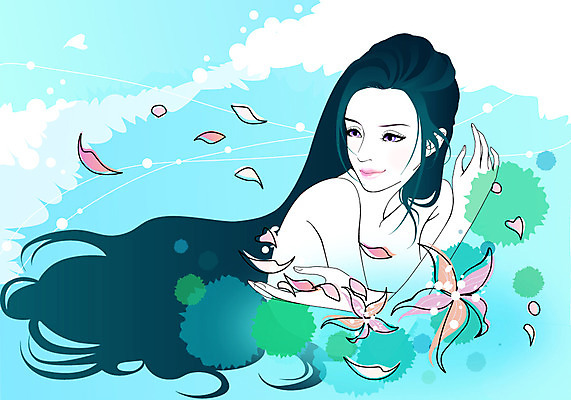 식물 우먼라이프 라이프스타일 여자 꽃잎 꽃 일러스트 한명 웃음 사람 상반신 성인 라이프 뷰티 청순 여자만 여자한명만 성인여자만 성인만 국내일러스트 AI파일 1 컨셉 표정 생활 파일형식 벡터