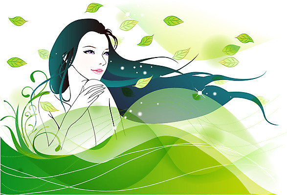 식물 우먼라이프 라이프스타일 여자 잎 일러스트 나뭇잎 한명 웃음 사람 상반신 성인 라이프 뷰티 풀 청순 여자만 여자한명만 성인여자만 성인만 국내일러스트 AI파일 1 컨셉 표정 생활 파일형식 벡터