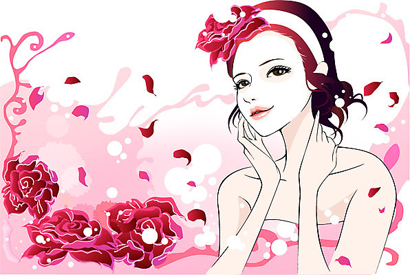 식물 우먼라이프 라이프스타일 여자 꽃잎 꽃 컬러 일러스트 한명 웃음 사람 상반신 성인 라이프 빨간색 뷰티 청순 여자만 여자한명만 성인여자만 성인만 국내일러스트 AI파일 1 컨셉 표정 생활 파일형식 벡터