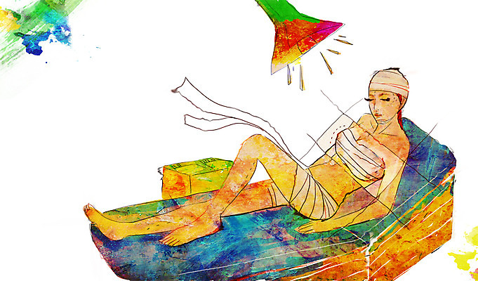 전신 PSD 우먼라이프 라이프스타일 여자 일러스트 조명 한명 사람 성인 라이프 신체부위 눕기 뷰티 눈감음 기댐 침대 비교 변화 성형수술 가슴 붕대 가슴수술 여자만 여자한명만 성인여자만 성인만 국내일러스트 1 가구 컨셉 모션 생활 수술 파일형식