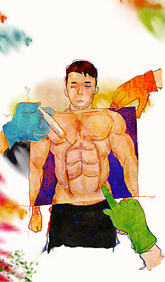 PSD 라이프스타일 손 남자 장갑 일러스트 근육 주사기 한명 사람 상반신 성인 라이프 신체부위 뷰티 눈감음 비교 변화 성형수술 시술 식스팩 성인만 국내일러스트 1 잡화 컨셉 의료기기 모션 생활 수술 파일형식