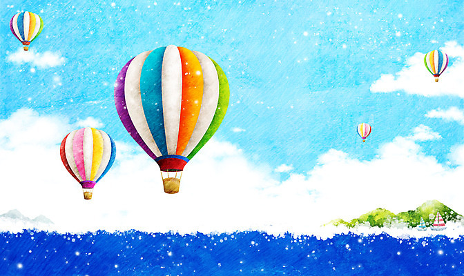 PSD 구름 계절 바다 백그라운드 일러스트 자연 하늘 휴가 산 풍경 사람없음 여름 여름풍경 기구 열기구 시원함 휴양지 국내일러스트 자연요소 항공교통 장소 생태계 파일형식 여름_계절