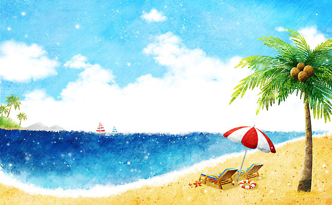 PSD 나무 식물 구름 계절 바다 백그라운드 의자 일러스트 자연 하늘 휴가 풍경 해변 사람없음 여름 모래사장 야자수 여름풍경 파라솔 시원함 휴양지 선베드 튜브 국내일러스트 자연요소 가구 장소 생태계 파일형식 여름_계절
