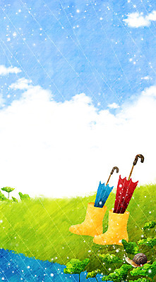 PSD 나무 식물 구름 계절 백그라운드 일러스트 우산 자연 하늘 날씨 장화 풍경 잔디 사람없음 여름 여름풍경 풀 비 시원함 빗방울 달팽이 웅덩이 국내일러스트 자연요소 신발 연체동물 비_날씨 생태계 파일형식 여름_계절