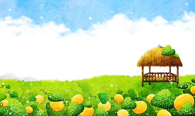 PSD 식물 구름 계절 백그라운드 밭 과일 일러스트 자연 하늘 풍경 사람없음 여름 농작물 여름풍경 풀 오두막 시원함 참외 참외밭 국내일러스트 자연요소 농업 생태계 파일형식 여름_계절