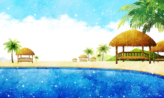 PSD 나무 식물 구름 시설물 계절 백그라운드 일러스트 자연 하늘 휴가 수영장 풍경 사람없음 여름 야자수 풀장 여름풍경 오두막 시원함 휴양지 국내일러스트 자연요소 건축물 장소 생태계 파일형식 여름_계절