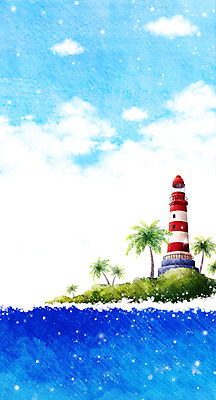 PSD 나무 식물 구름 시설물 건축물 계절 바다 섬 백그라운드 일러스트 자연 하늘 등대 풍경 사람없음 여름 야자수 여름풍경 시원함 국내일러스트 자연요소 건축 생태계 파일형식 여름_계절