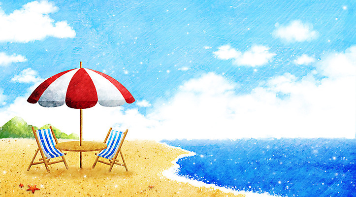 PSD 나무 식물 구름 계절 바다 백그라운드 의자 일러스트 자연 탁자 하늘 풍경 해변 사람없음 여름 모래사장 여름풍경 파라솔 시원함 국내일러스트 자연요소 가구 생태계 파일형식 여름_계절
