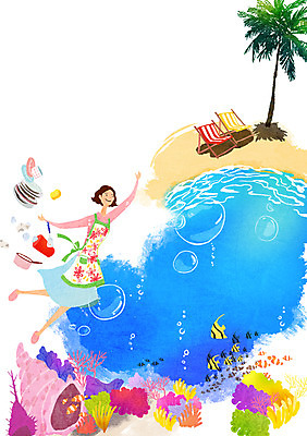 전신 PSD 나무 식물 그릇 식기 여자 바다 가사 일러스트 휴가 휴식 어류 한명 사람 성인 야자수 앞치마 자유 소라 설거지 탈출 열대어 주부 선베드 일상탈출 여자만 여자한명만 성인여자만 성인만 국내일러스트 1 컨셉 의자 어패류 수중동물 파일형식