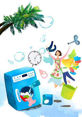 전신 PSD 나무 식물 옷 여자 시계 가사 일러스트 휴가 휴식 한명 사람 성인 야자수 바구니 앞치마 거품 자유 물방울 빨래 탈출 세제 주부 세탁기 태엽 일상탈출 드럼세탁기 여자만 여자한명만 성인여자만 성인만 국내일러스트 1 컨셉 가전제품 파일형식