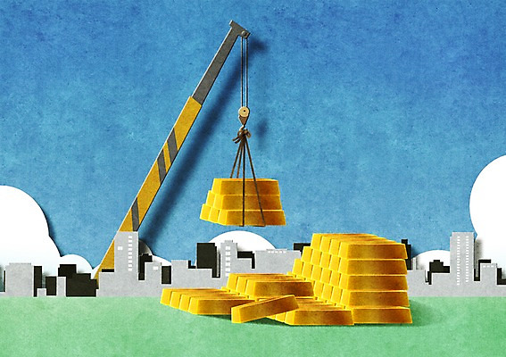 PSD 구름 건축물 백그라운드 일러스트 비즈니스 하늘 빌딩 사람없음 건물 금융 경제 건설현장 중장비 황금 기중기 금괴 도르래 국내일러스트 자연요소 건축 건설업 산업장비 파일형식