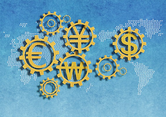 PSD 기호 백그라운드 세계지도 지도 일러스트 비즈니스 하늘 사람없음 금융 경제 세계 달러 유로 원화 화폐기호 엔 톱니바퀴 국내일러스트 문자 돈 화폐 파일형식