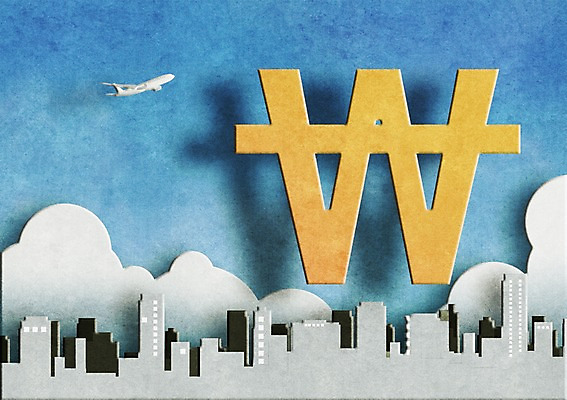 PSD 구름 건축물 기호 백그라운드 일러스트 비즈니스 하늘 비행기 빌딩 사람없음 건물 금융 경제 원화 화폐기호 국내일러스트 자연요소 문자 건축 돈 항공교통 대중교통 화폐 파일형식