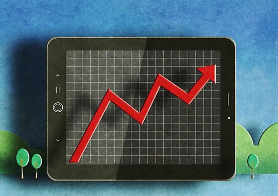 PSD 나무 식물 화살표 백그라운드 일러스트 비즈니스 통계 하늘 수치 그래프 사람없음 금융 경제 전자제품 스마트기기 태블릿 상승 국내일러스트 컨셉 파일형식