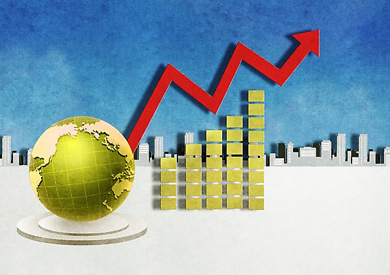 PSD 건축물 화살표 지구 백그라운드 일러스트 비즈니스 통계 하늘 수치 그래프 빌딩 사람없음 건물 금융 경제 세계 지구본 막대그래프 상승 국내일러스트 건축 컨셉 파일형식