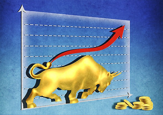 PSD 화살표 백그라운드 돈 일러스트 비즈니스 통계 하늘 수치 그래프 사람없음 금융 경제 동전 소 황소 상승 국내일러스트 컨셉 포유류 재산 파일형식