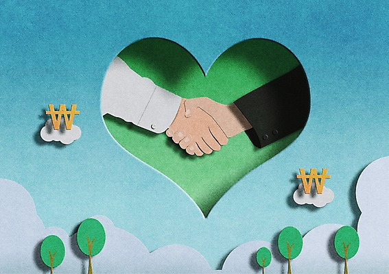 PSD 나무 식물 구름 손 기호 백그라운드 일러스트 비즈니스 하늘 협력 악수 두명 신체부위 금융 경제 손잡기 거래 하트 원화 화폐기호 국내일러스트 자연요소 모양 문자 돈 모션 사람 손짓 화폐 파일형식