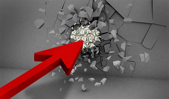 PSD 편집 편집이미지 화살표 벽 백그라운드 지폐 돈 비즈니스 사람없음 금융 경제 3D 쌓기 달러 블록 돌_바위 구멍 부 재산 파편 외화 붕괴 1달러 편집3D 모션 디지털합성 파일형식