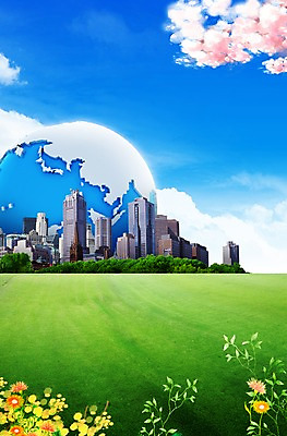 PSD 나무 식물 구름 편집이미지 꽃 지구 꽃밭 비즈니스 상상 자연 포토일러 하늘 미래 풍경 빌딩 초원 사람없음 건물 지구본 도시 친환경 청사진 청정도시 이미지편집 자연요소 건축물 컨셉 환경 생태계 파일형식