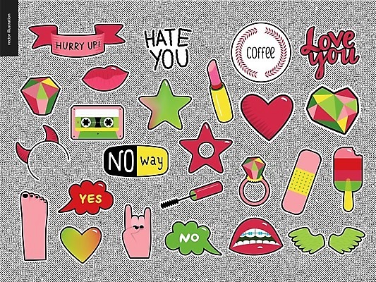 EPS 해외이미지 스티커 일러스트 아이스크림 키스 사랑 사람없음 빨간색 초록색 세트 립스틱 하트 카세트테이프 입술 마스카라 테이프 다이아몬드 해외202004 해외일러스트 모양 감정 컬러 문구용품 디저트 신체부위 화장품 보석 애정표현 파일형식 벡터 이미지허브