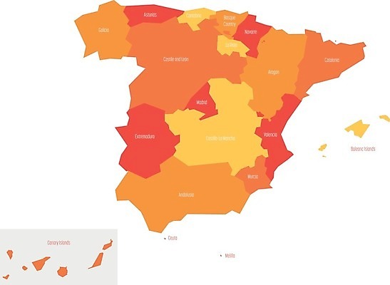 EPS 해외이미지 모양 디자인 실루엣 유럽 선 섬 여행 지도 오렌지 일러스트 빨간색 노란색 흰색 스페인 지중해 심볼 윤곽 지역 바르셀로나 마드리드 발렌시아 스페인어 안달루시아 전국 지리 해외202004 해외일러스트 나라 바다 컬러 과일 촬영기법 파일형식 벡터 이미지허브