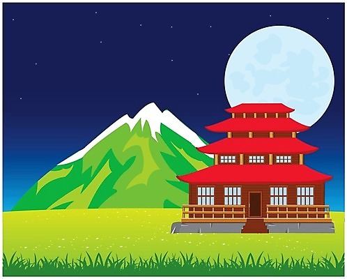 EPS 해외이미지 식물 전통 아시아 종교 불교 일러스트 건축양식 창문 지붕 산 주택 동양인 풍경 건물 문 일본 사찰 동쪽 스타일 해외202004 해외일러스트 건축물 건축 나라 종교건축 인종 방향 파일형식 벡터 이미지허브