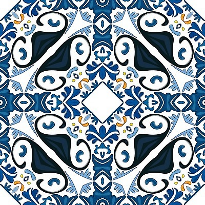 EPS 해외이미지 전통 디자인 패턴 오렌지 일러스트 벽지 추상 장식 파란색 노란색 흰색 포르투갈 타일 묘사 정사각형 모자이크 스페인어 아라베스크 엘리먼트 해외202004 해외일러스트 도형 유럽 컬러 무늬 과일 파일형식 벡터 이미지허브